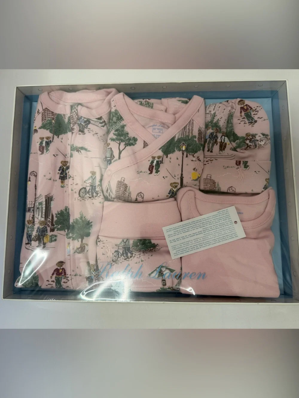 NWT Ralph Lauren Pink Baby Pajama Set with Scenic Print